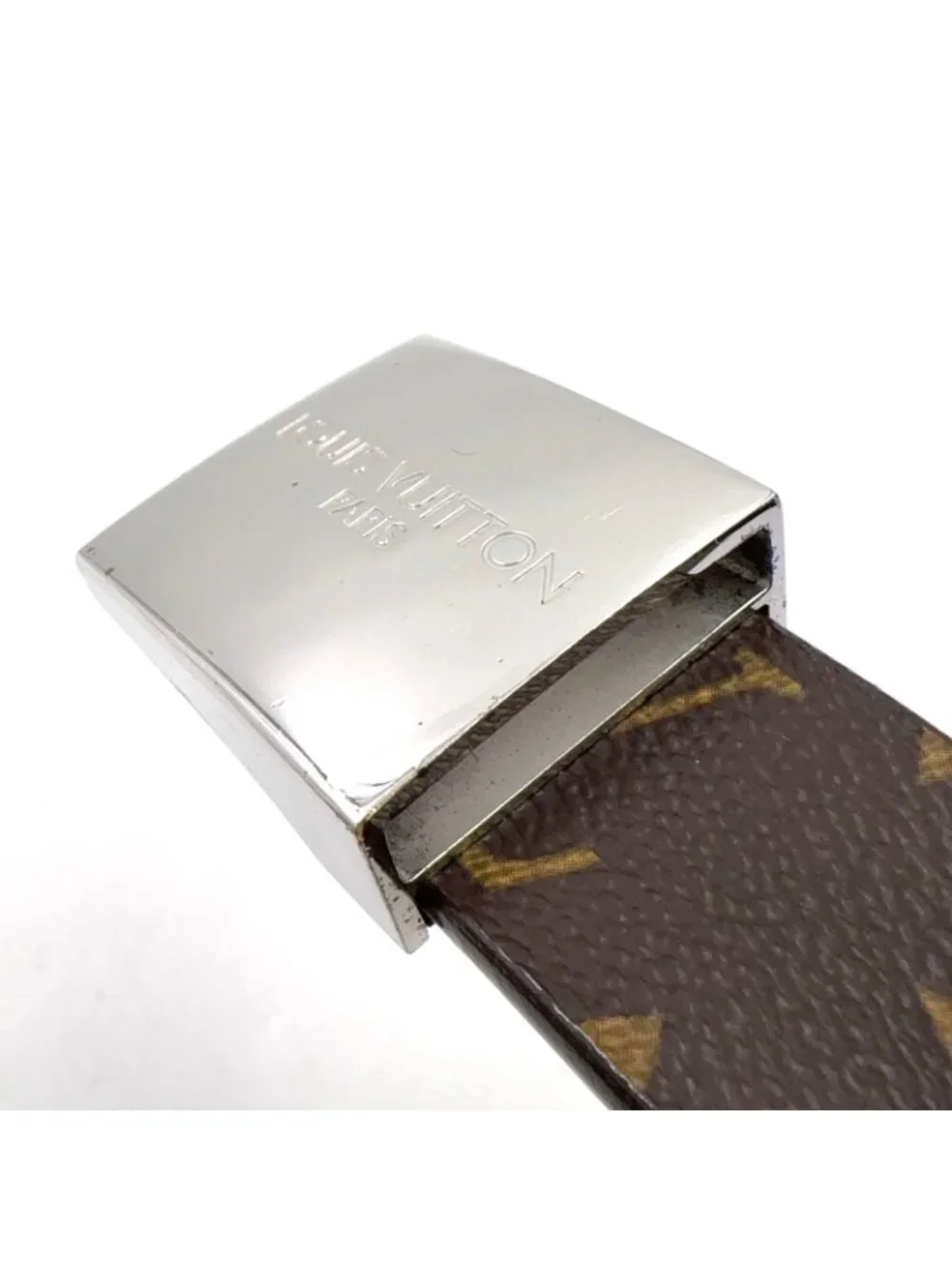Louis Vuitton Ceinture Carre Leather Brown Belt Silver